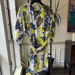 Zara Tropical Floral Print Dress Cutout Sleeves sz XS / S